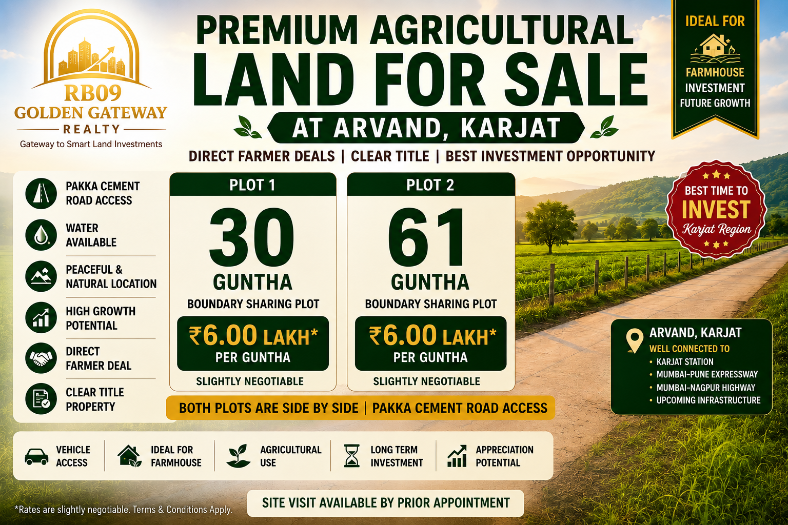 30 Guntha Agricultural Land with Pakka Cement Road Access at Arvand, Karjat