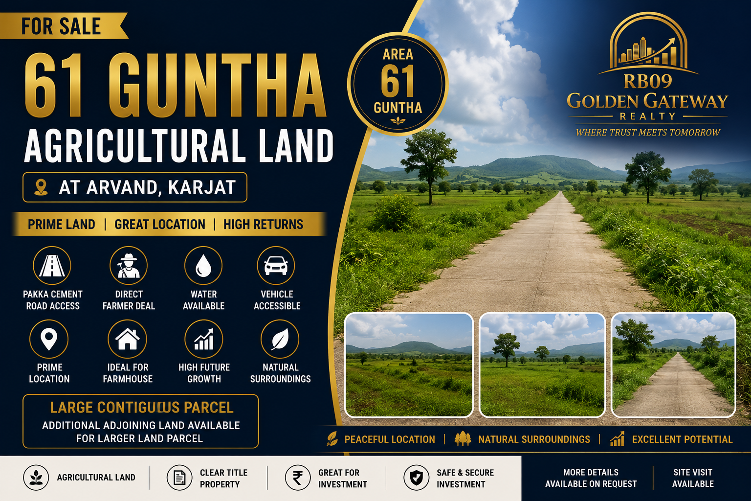 61 Guntha Agricultural Land with Pakka Cement Road Access at Arvand, Karjat